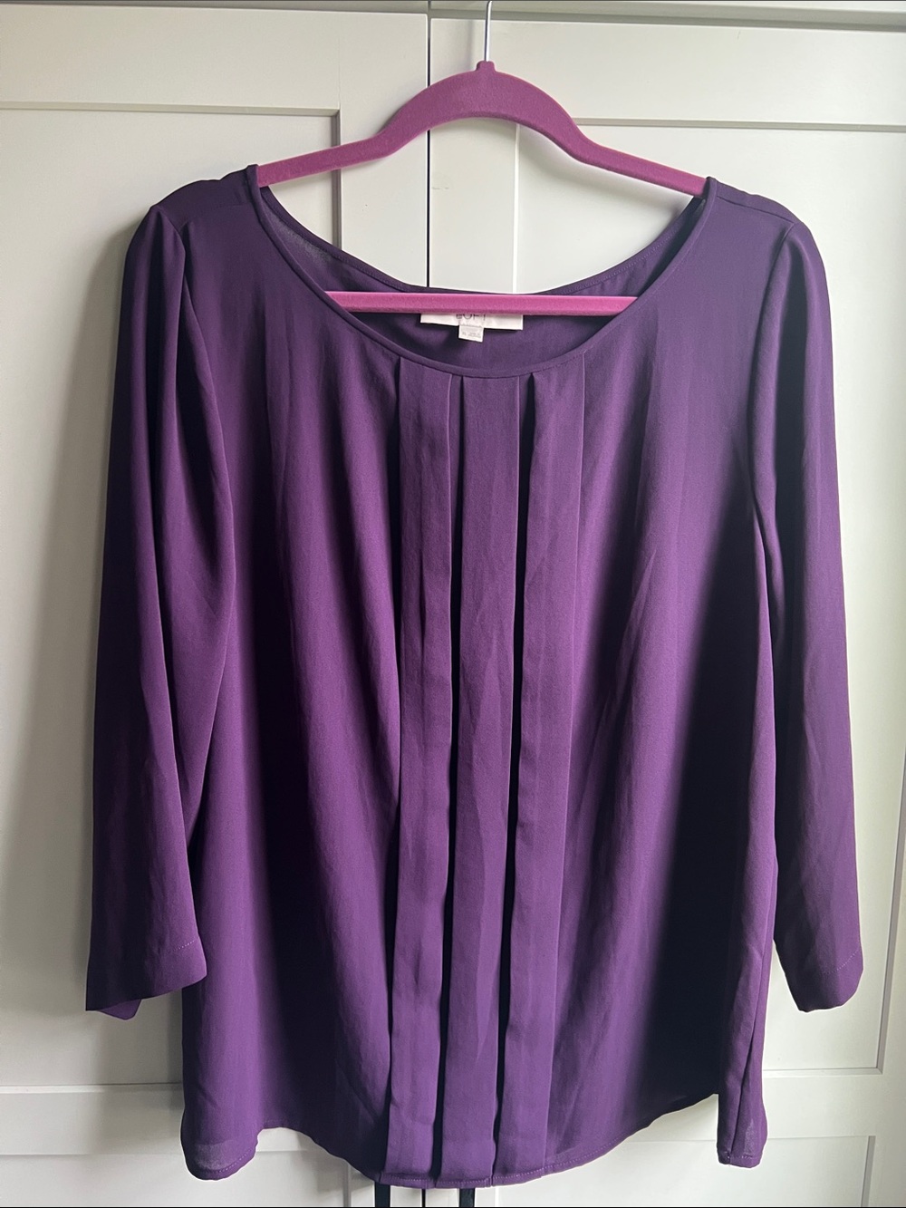 LOFT Purple Pleated Round-Neck Blouse